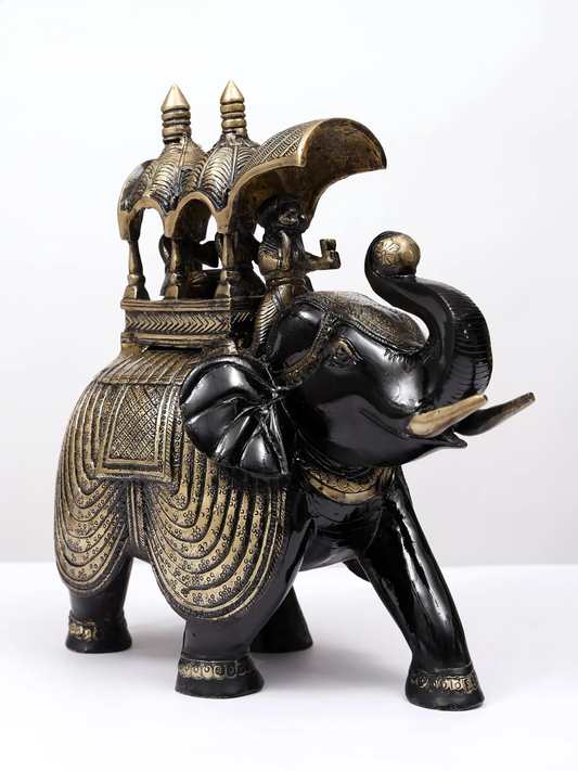 Brassaura® Decorative Brass Royal Elephant Sculpture | Pure Brass | Height 12 Inches & Weight 8.45 kgs