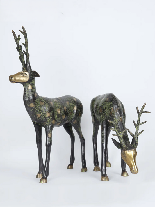 Brassaura® Decorative Brass Deer Pair Sculpture | Pure Brass | Height 28 Inches & Weight 23.35 kgs