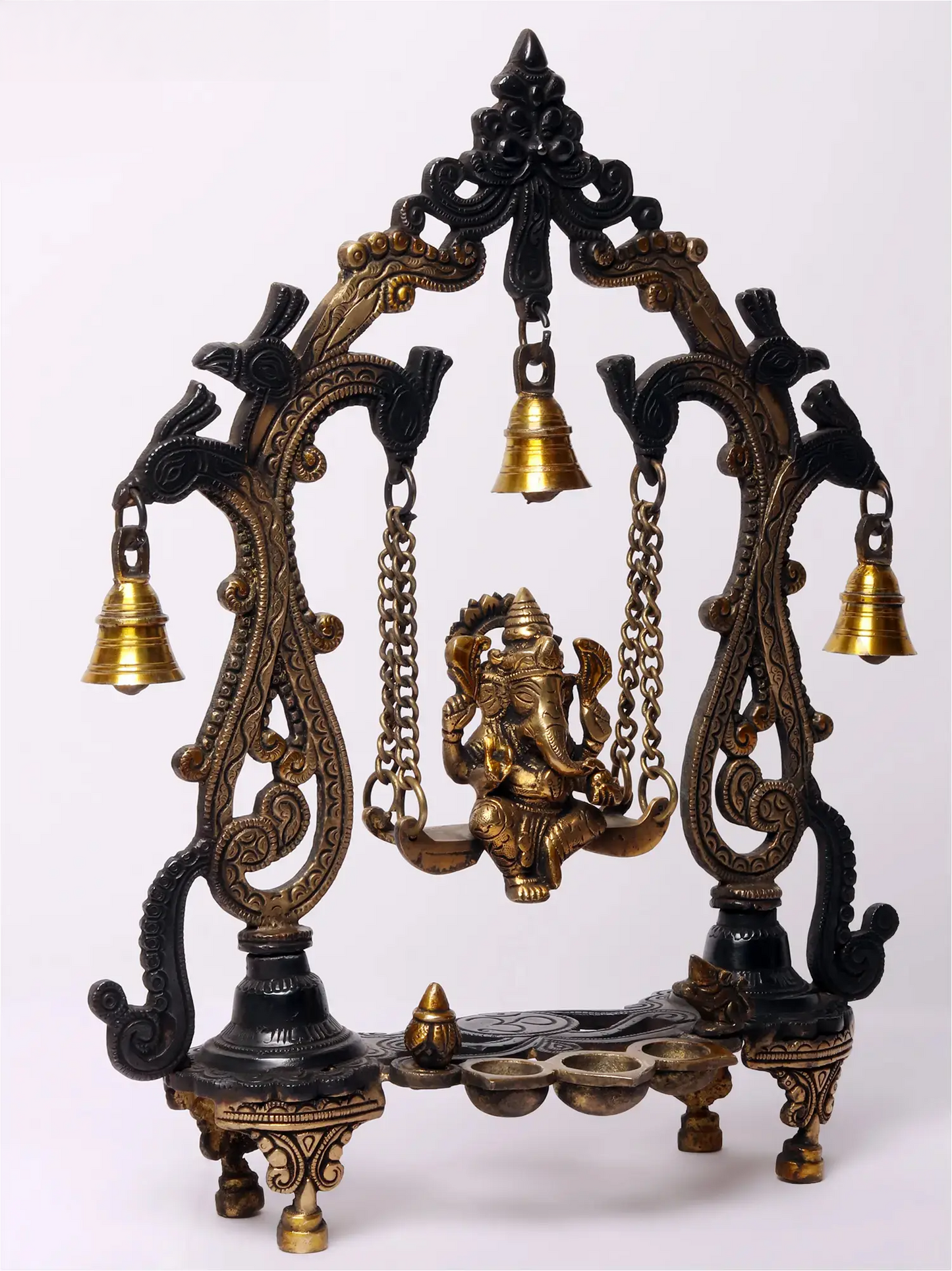 Brassaura™ Brass Lord Ganesha on Kirtimukha Swing with Dangling Bells | Height 14 Inches & Weight 2.82 kgs