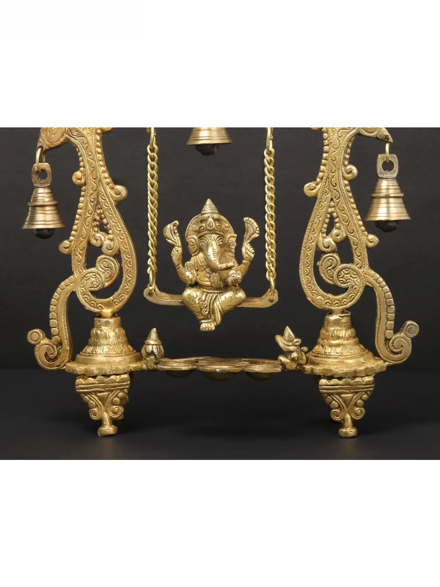 Brassaura™ Brass Lord Ganesha on Kirtimukha Swing with Dangling Bells | Height 14 Inches & Weight 2.82 kgs