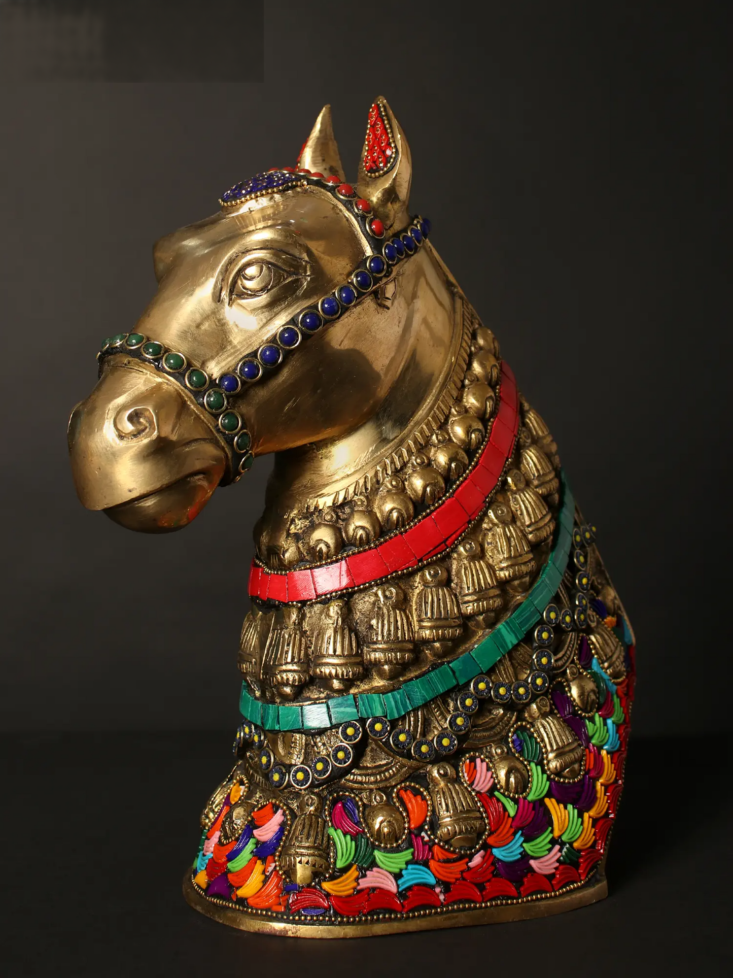 Brassaura® Decorative Brass Horse Bust with Inlay Work | Pure Brass | Height 10.4 Inches & Weight 4.25 kgs