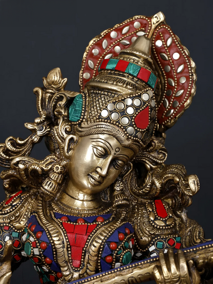 Weight 17.15 kg  SARASWATI   Brassaura® Large Brass Goddess Saraswati Statue | 16.93 Inches | 17.15 kg