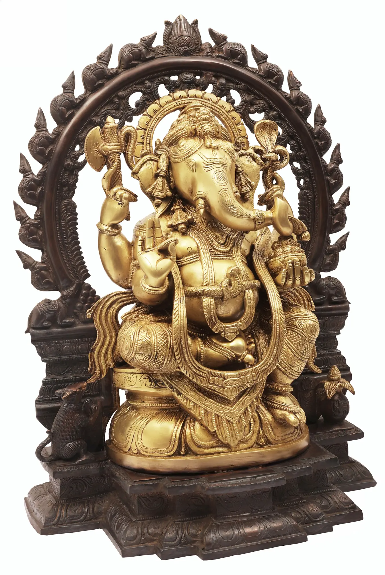 Brassaura™ Brass Sitting Lord Ganesha with Temple Arch | Height 18 Inches & Weight 16.95 kgs