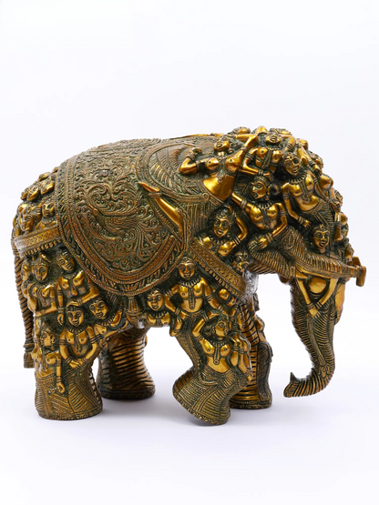 ब्रासुरा® जटिल रूप से गढ़ी गई पीतल की हाथी की मूर्ति | शुद्ध पीतल | ऊंचाई 11 इंच और वज़न 17 किग्रा