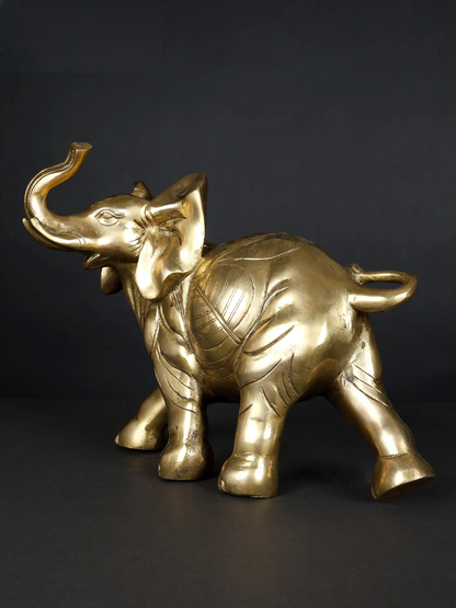 Brassaura® Decorative Brass Elephant Statue with Color Accents | Handcrafted Brass | Height 9.6 Inches & Weight 6.50 kgs