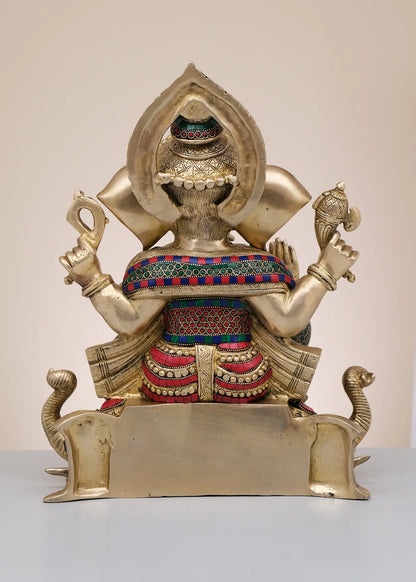Brassaura™ Lord Ganesha Idol | Pure Brass with Meenakari Inlay Work | Height 17 Inches