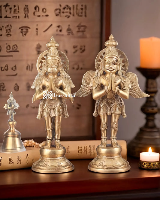 Set of 2 Brass Idols with Superfine Carvings – Height 12 Inches, Weight 3 Kgs Each (Total 6 Kgs)
