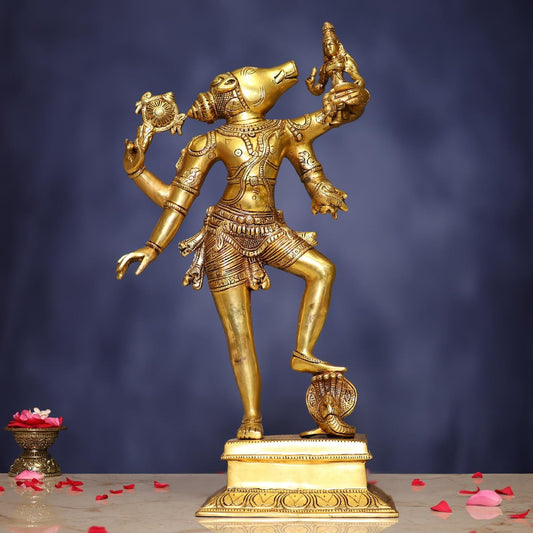 ÍDOLO BRONZE BARAHA DEVA COM BHU DEVI 18 POLEGADAS DE ALTURA