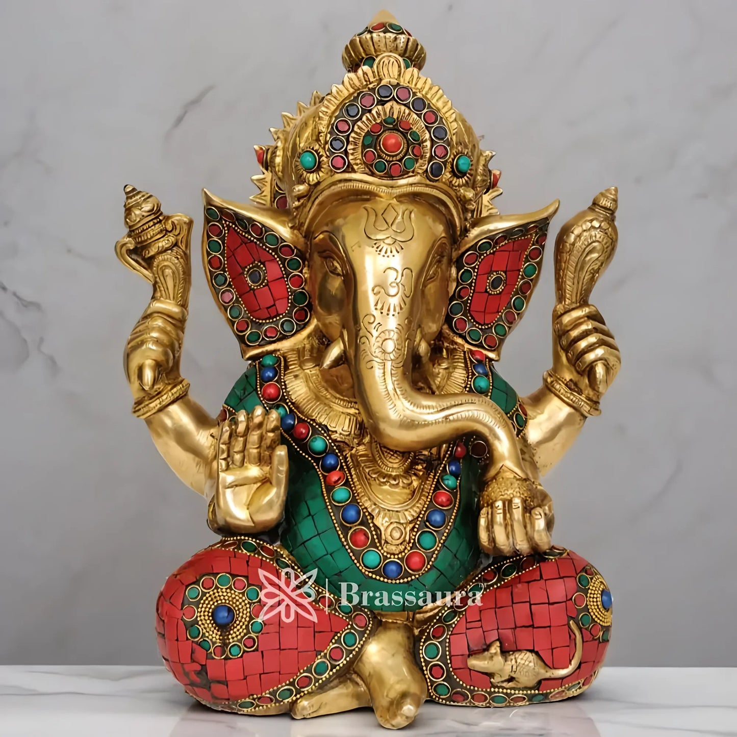 Brassaura™ Brass Ganesha Statue – “Lord of Beginnings” | Height 12.2 Inches & Weight 13 Kgs