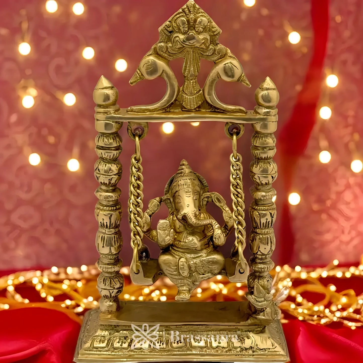 Brassaura™ Brass Ganesh Jhula Idol for Home and Decor | Weight 1.9 Kgs | Height 9.06 Inches