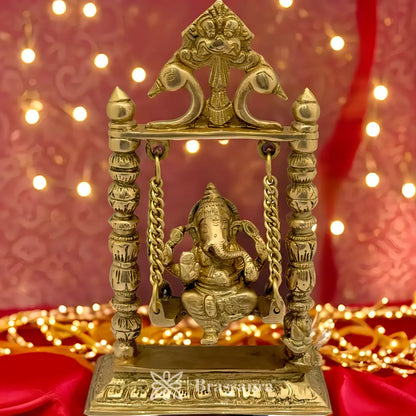 Brassaura™ Brass Ganesh Jhula Idol for Home and Decor | Weight 1.9 Kgs | Height 9.06 Inches