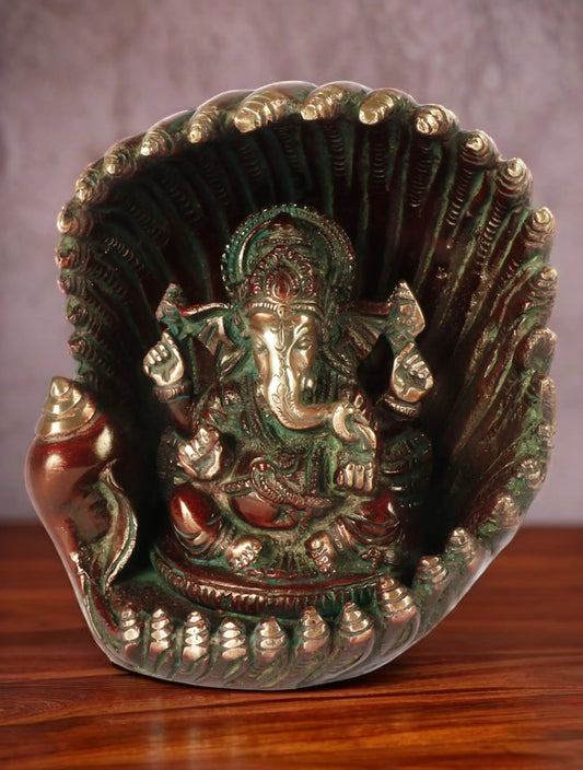 Brassaura™ Brass Gemstone Work Ganesha Statue – Height 9.84 inches | Weight 2.2 kgs