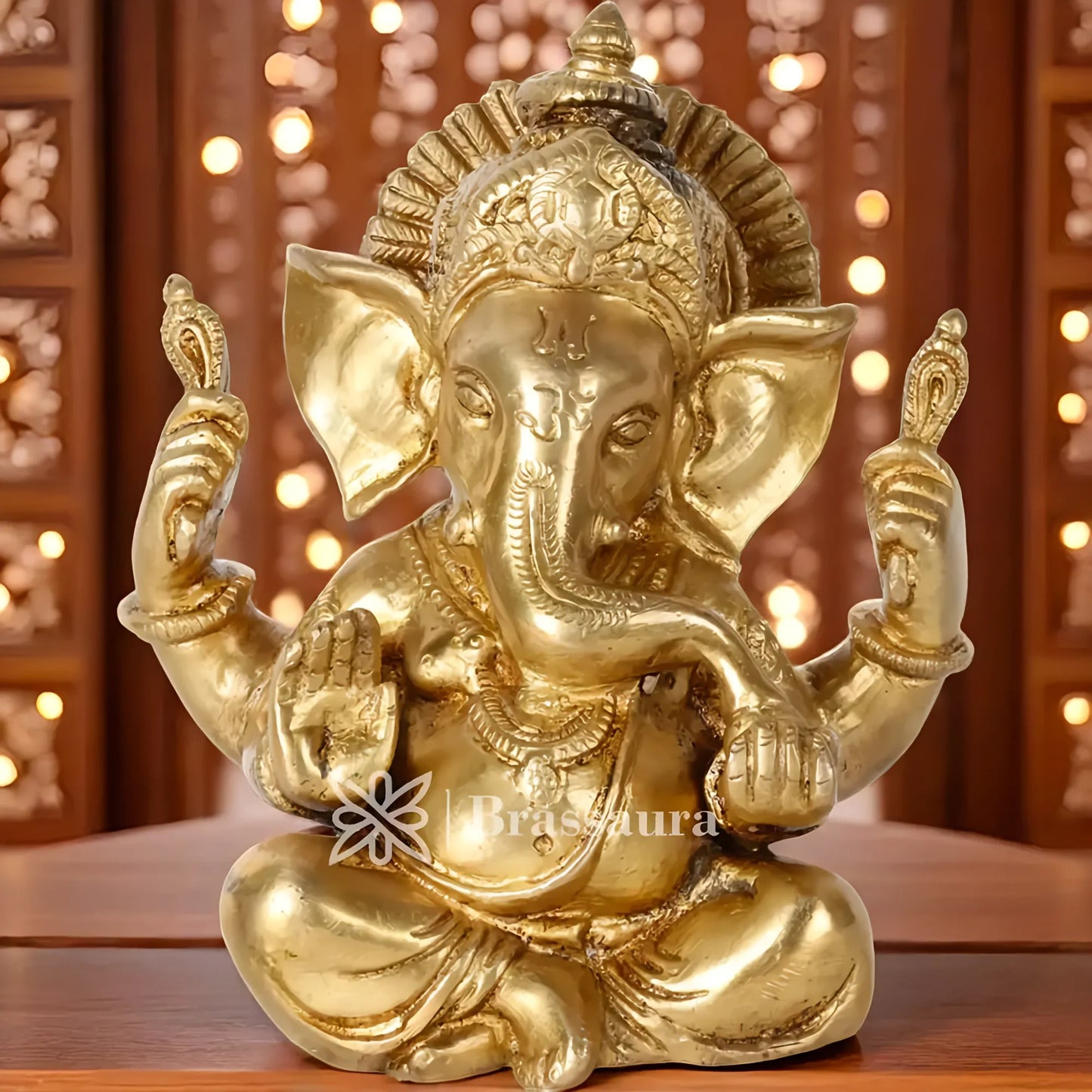 Brassaura™ Brass Ganesha Idol for Home and Decor | Weight 1.6 Kgs | Height 5 Inches