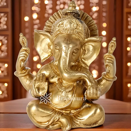 Brassaura™ Brass Ganesha Idol for Home and Decor | Weight 1.6 Kgs | Height 5 Inches