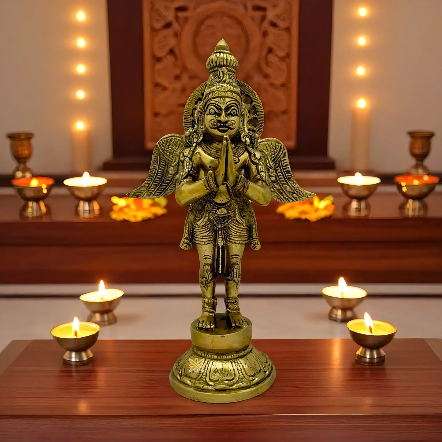 Brassaura™ Brass Garuda Idol – Height 9.2 Inches & Weight 3 Kgs | Meditation & Worship Space Accent