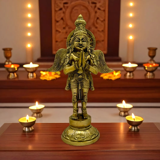Brassaura™ Brass Garuda Idol – Height 9.2 Inches & Weight 3 Kgs | Meditation & Worship Space Accent