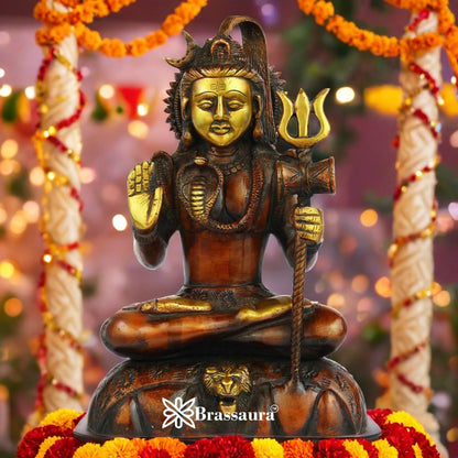 Brassaura™ Majestic Brass Shiva Murti – Height 10 Inches & Weight 3 Kgs | Devotional Idol