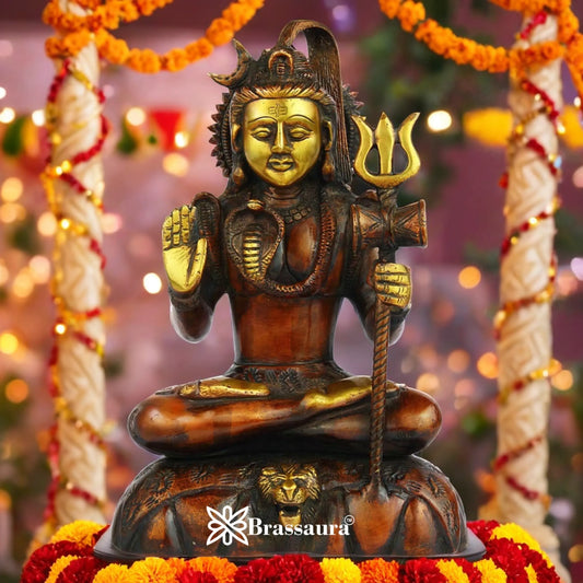 Brassaura™ Majestic Brass Shiva Murti – Height 10 Inches & Weight 3 Kgs | Devotional Idol