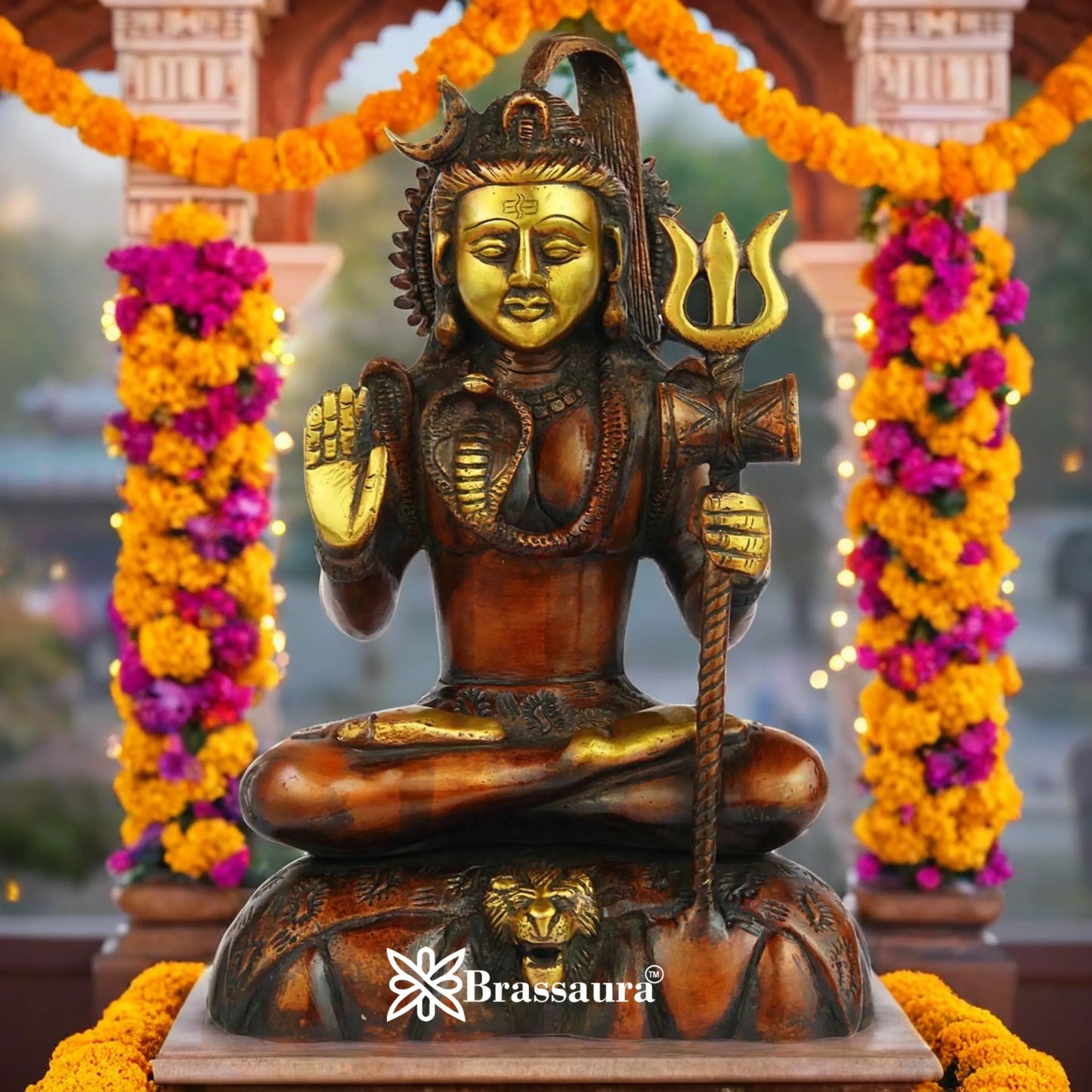Brassaura™ Majestic Brass Shiva Murti – Height 10 Inches & Weight 3 Kgs | Devotional Idol