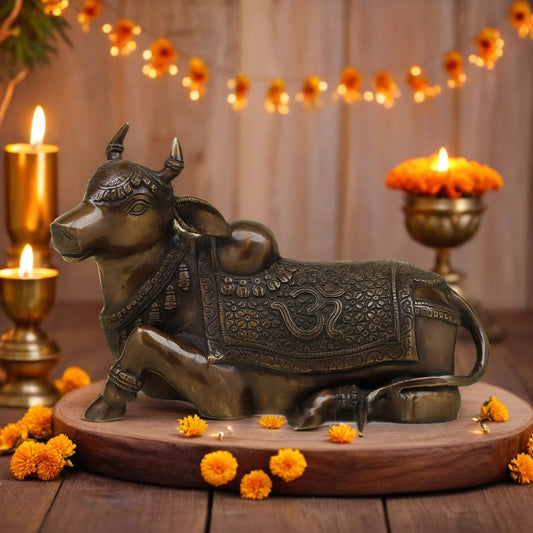 Brassaura™ Brass Nandi Statue | 8 Inches Height | 6.06 Kgs Weight | Copper Finish