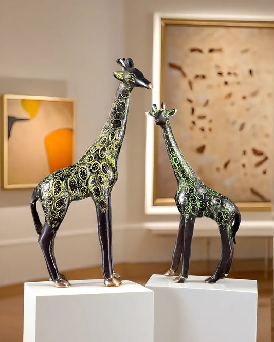 Brassaura™ Brass Giraffe Pair – Height 9 & 7 Inches | Weight 1.2 Kgs | Decorative Accent Showpiece