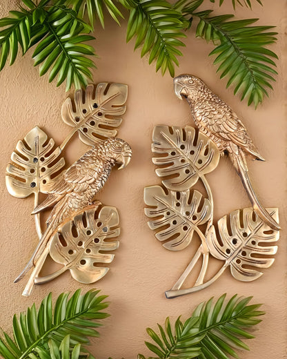 Brassaura™ Brass Parrot Wall Hanging – Height 15 Inches & Weight 2.8 Kgs (Pair)