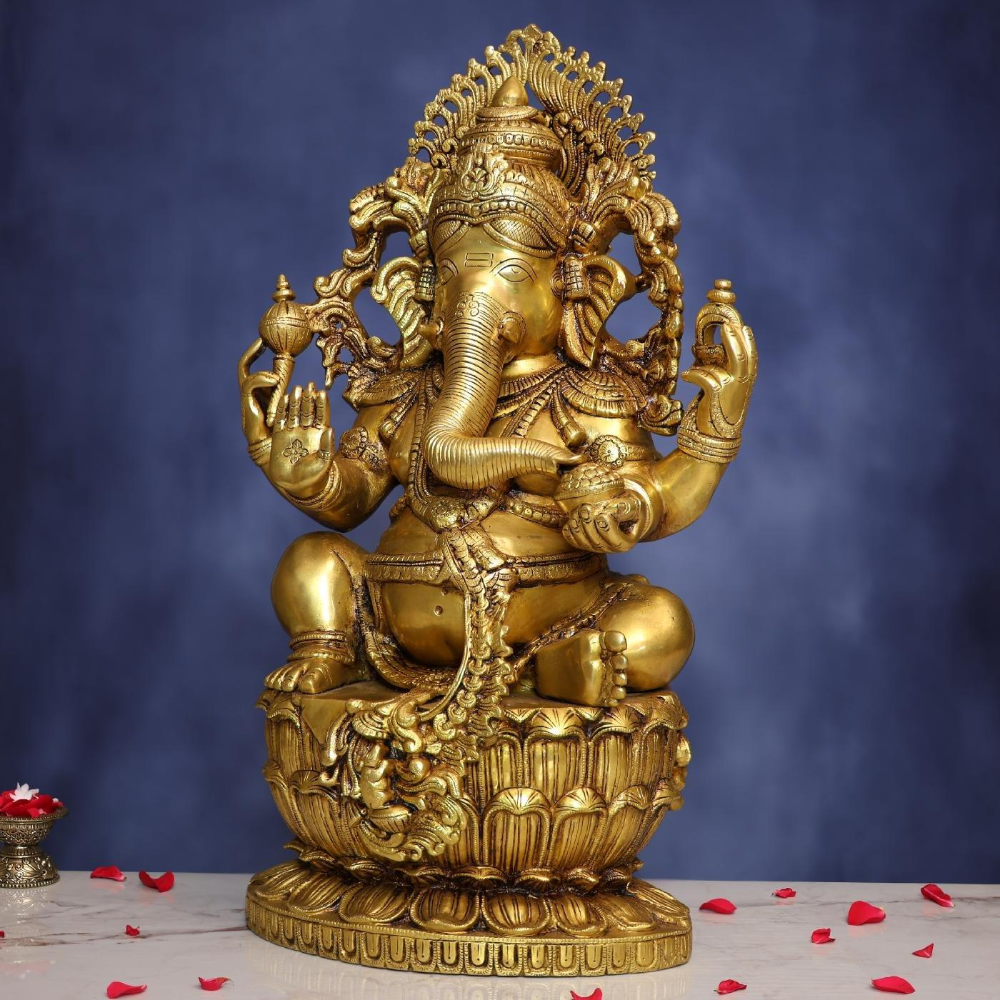 Brassaura® Big Lord Ganesha Brass Idol | Pure Brass | Height 25.5 Inches & Weight 35 kgs