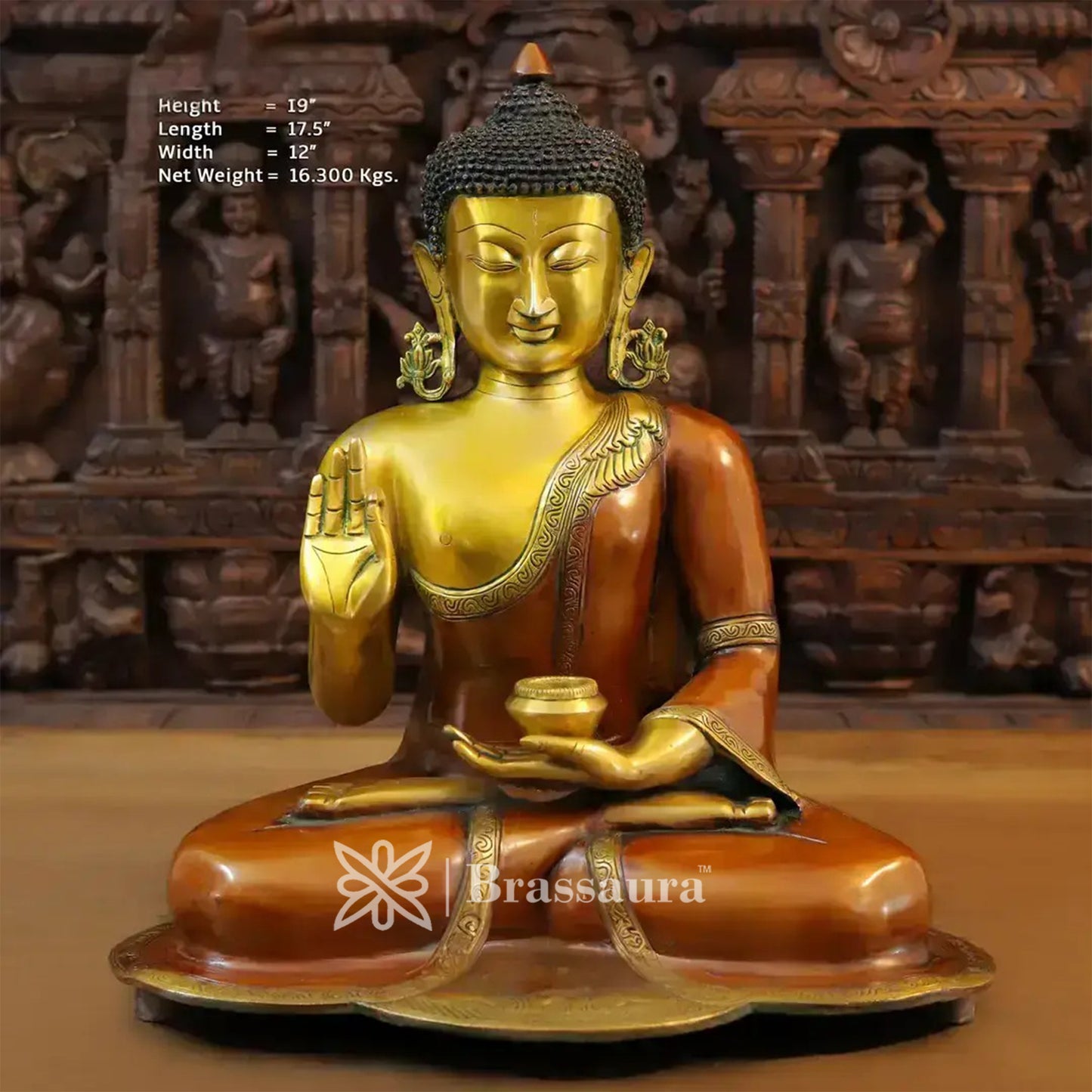 Brass Buddha For Home And Décor Weight 16.3 kg Height 19 Inch