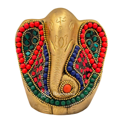 Brass Gem Stone Work Ganesha Idol for Home and Decor Weight .6 Kg Height 9 cm