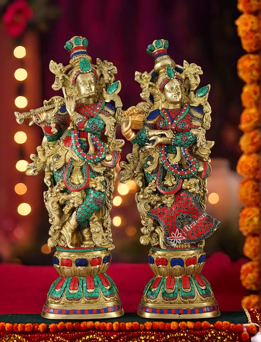 Brassaura™ Handmade Radhakrishna Idol Set – 30" Height | 35 kg – Symbol of Divine Love for Home Décor & Gifting