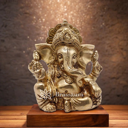 Brassaura™ Brass Ganesha Statue for Home Décor & Gift | Weight 0.45 Kg | Height 2.5 Inches