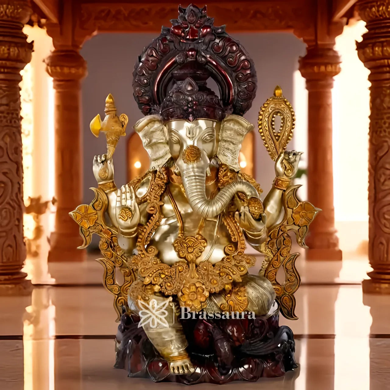 Brassaura™ Brass Jewellery Ganesha Statue for Home Decor | Weight 44 Kgs | Height 29 Inches