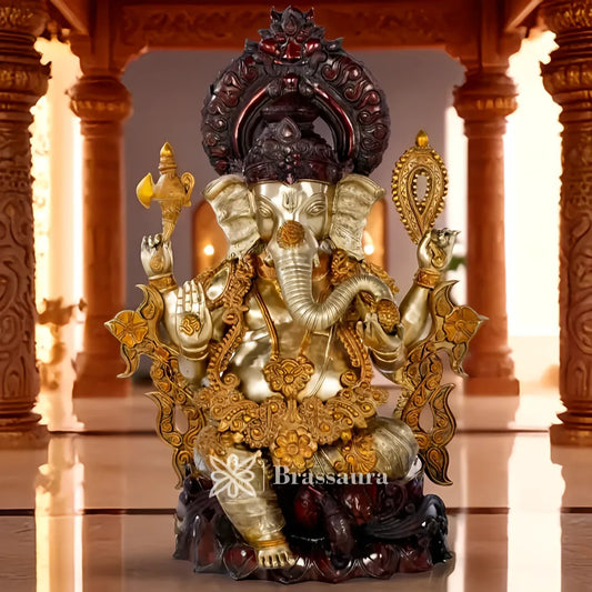 Brassaura™ Brass Jewellery Ganesha Statue for Home Decor | Weight 44 Kgs | Height 29 Inches