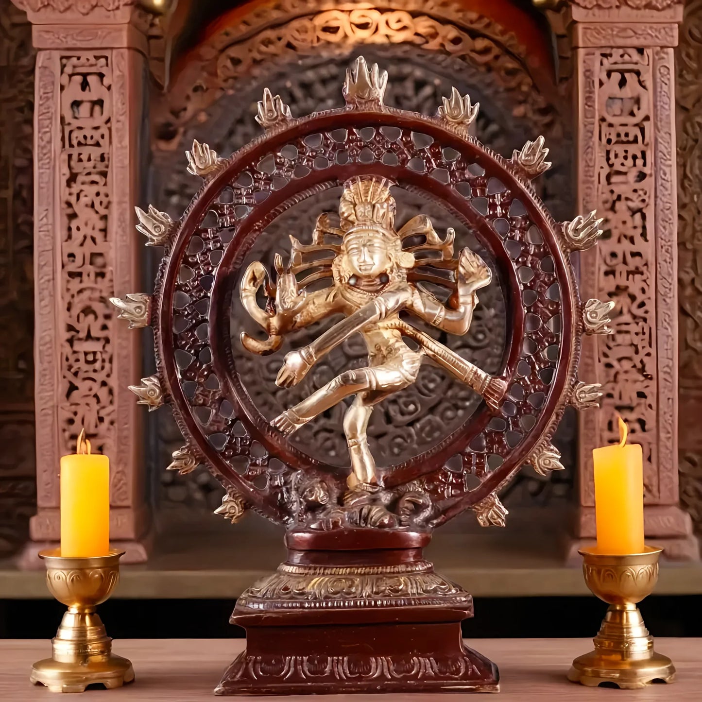 Brassaura™ Brass Lord Shiva Nataraja Statue with Netted Ring | Dual Tone Handcrafted Idol | Weight 1.4 Kgs | Height 9.3 Inches
