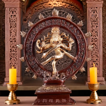 Brassaura™ Brass Lord Shiva Nataraja Statue with Netted Ring | Dual Tone Handcrafted Idol | Weight 1.4 Kgs | Height 9.3 Inches