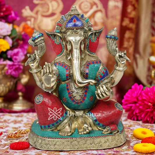 Brass Ganesha Statue For Home Decor And Gift Item Weight 26.5 Kg And Height 20 Inch