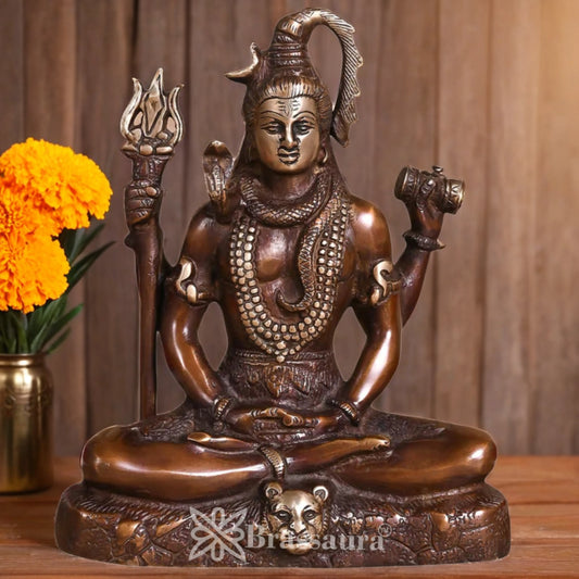 Brassaura™ Elegant Brass Shiva Idol – Height 8 Inches & Weight 2.36 Kgs | Hindu Devotional Idol