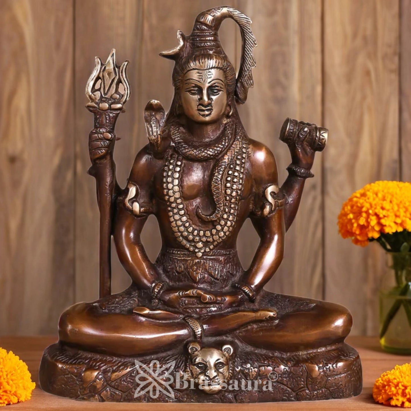 Brassaura™ Elegant Brass Shiva Idol – Height 8 Inches & Weight 2.36 Kgs | Hindu Devotional Idol