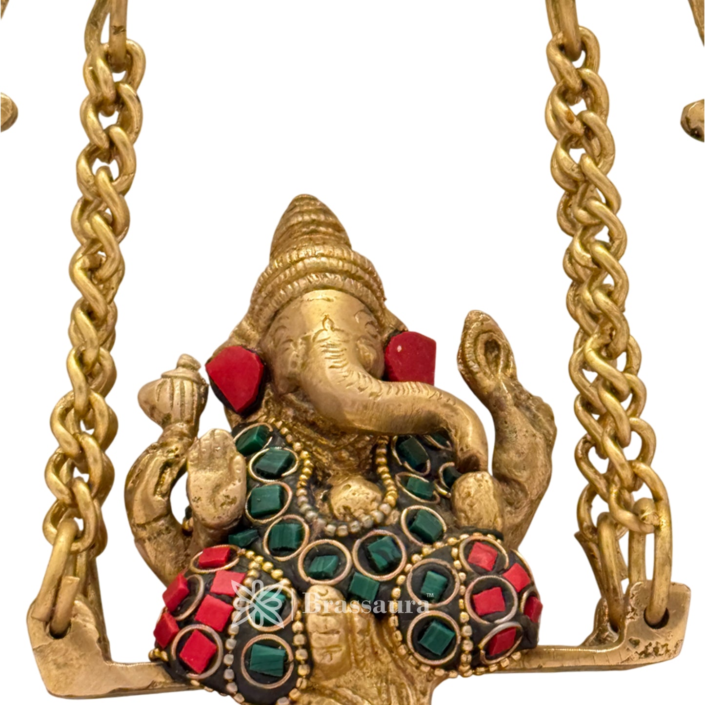 Brass Gem Stone Work Ganesha Jhula Idol for Home and Decor Weight 1.6 Kg Height 25 cm