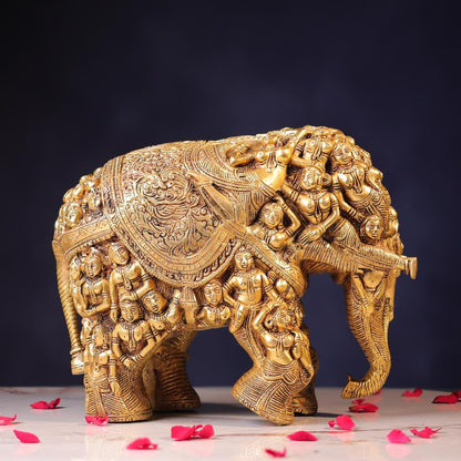 Brassaura® Royal Elephant Decorative Statue with Polished Finish | Pure Superfine Brass Handcrafted Murti | Brass Statue for Home Temple, Pooja Room | Height 11 Inches | Weight 19 Kgs