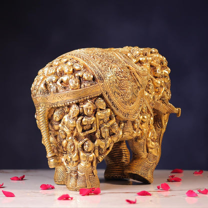 Brassaura® Royal Elephant Decorative Statue with Polished Finish | Pure Superfine Brass Handcrafted Murti | Brass Statue for Home Temple, Pooja Room | Height 11 Inches | Weight 19 Kgs