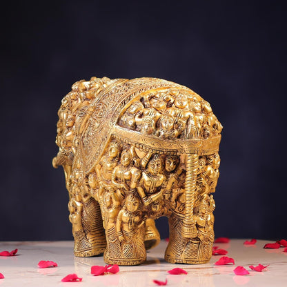 Brassaura® Royal Elephant Decorative Statue with Polished Finish | Pure Superfine Brass Handcrafted Murti | Brass Statue for Home Temple, Pooja Room | Height 11 Inches | Weight 19 Kgs