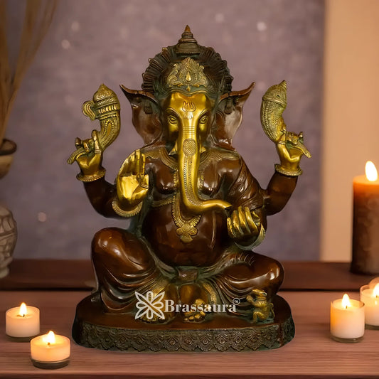 Brassaura™ Brass Ganesha Idol | Height 20.5 Inches & Weight 24.5 Kgs