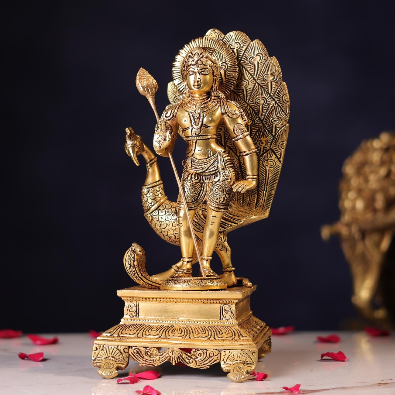 Brassaura® Lord Murugan Standing Idol with Polished Finish | Pure Superfine Brass Handcrafted Murti | Brass Statue for Home Temple, Pooja Room | Height 12 Inches | Weight 4.5 Kgs