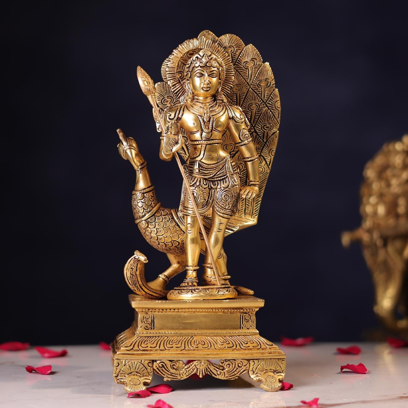 Brassaura® Lord Murugan Standing Idol with Polished Finish | Pure Superfine Brass Handcrafted Murti | Brass Statue for Home Temple, Pooja Room | Height 12 Inches | Weight 4.5 Kgs