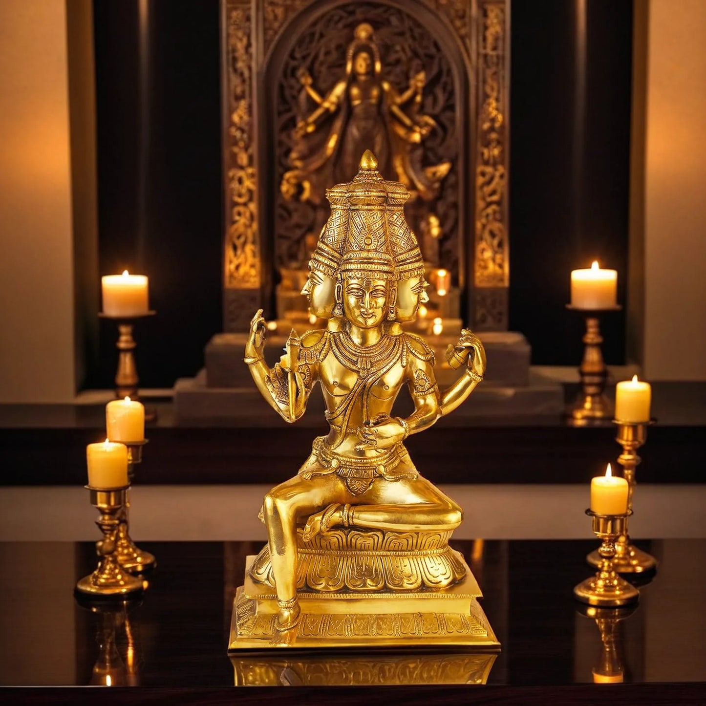 Brassaura™ Brass Brahma Dev Idol – Height 18 Inches & Weight 7.1 Kgs | Handcrafted Creator Deity Sculpture for Temple Use