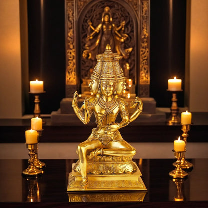 Brassaura™ Brass Brahma Dev Idol – Height 18 Inches & Weight 7.1 Kgs | Handcrafted Creator Deity Sculpture for Temple Use