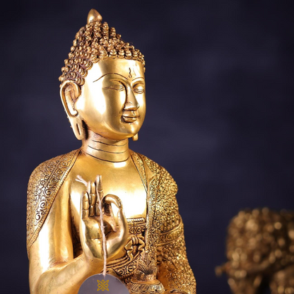 Brassaura® Buddha Sitting in Meditation Idol with Polished Finish | Pure Superfine Brass Handcrafted Murti | Brass Statue for Home Temple, Pooja Room | Height 22.5 Inches | Weight 25 Kgs
