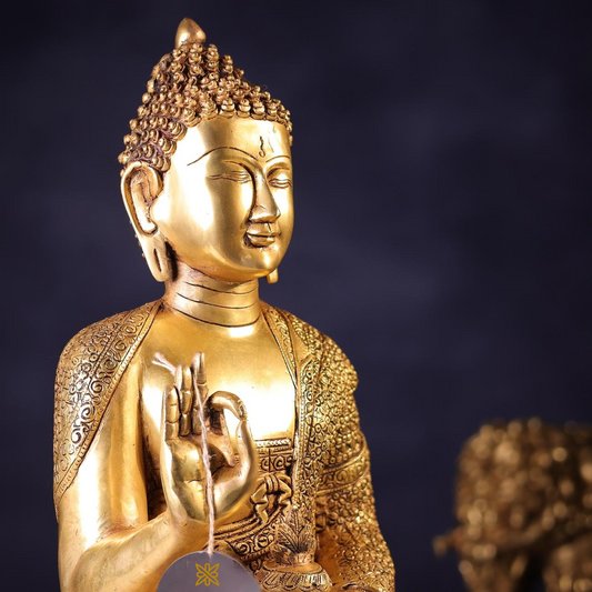 Brassaura® Buddha Sitting in Meditation Idol with Polished Finish | Pure Superfine Brass Handcrafted Murti | Brass Statue for Home Temple, Pooja Room | Height 22.5 Inches | Weight 25 Kgs