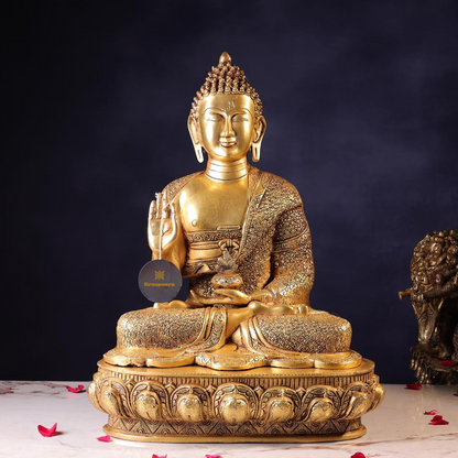 Brassaura® Buddha Sitting in Meditation Idol with Polished Finish | Pure Superfine Brass Handcrafted Murti | Brass Statue for Home Temple, Pooja Room | Height 22.5 Inches | Weight 25 Kgs